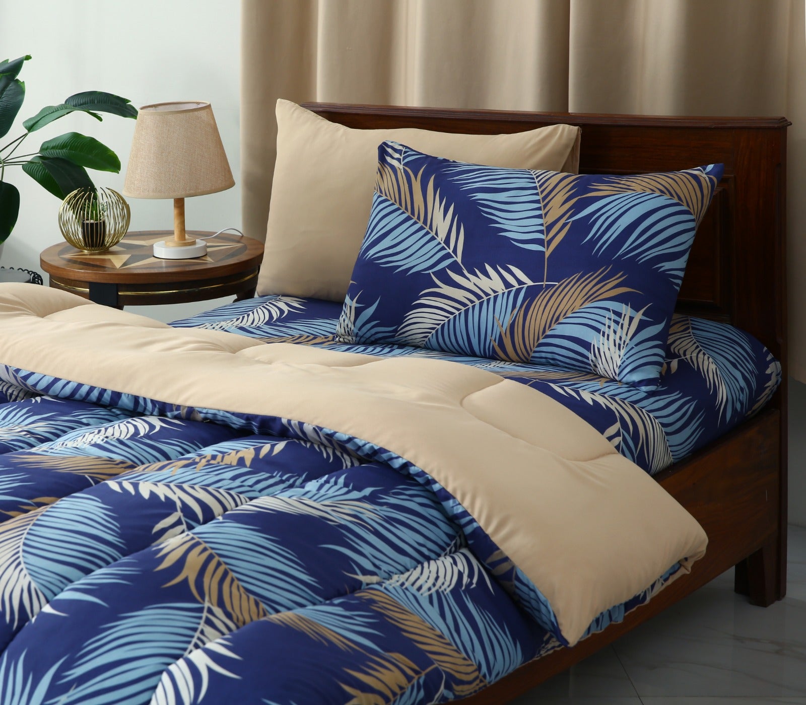 5 PCs Single Comforter Set-Blue Feathers Comforters Apricot