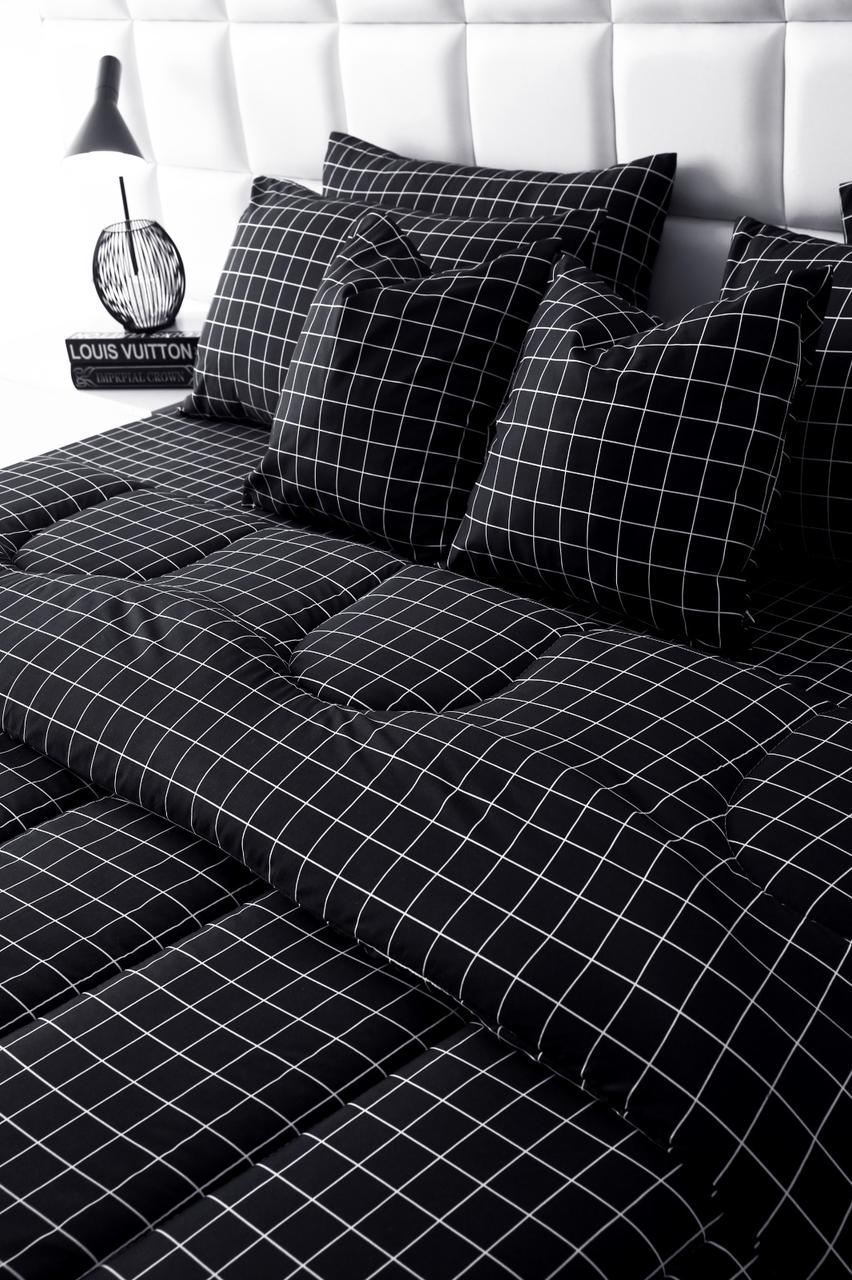 8 PCs Winter Comforter Set-Black Check Comforters Apricot