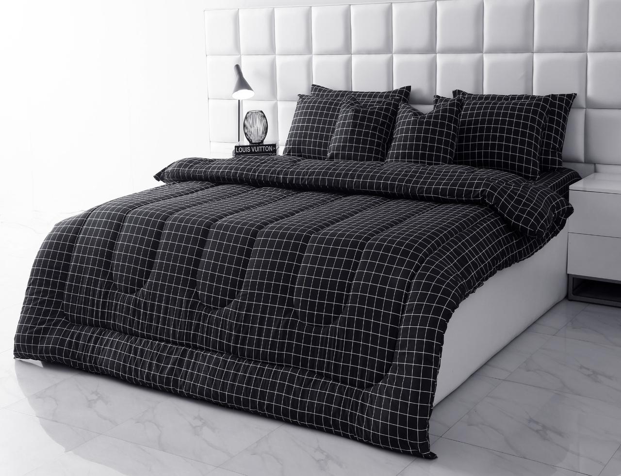 8 PCs Winter Comforter Set-Black Check Comforters Apricot
