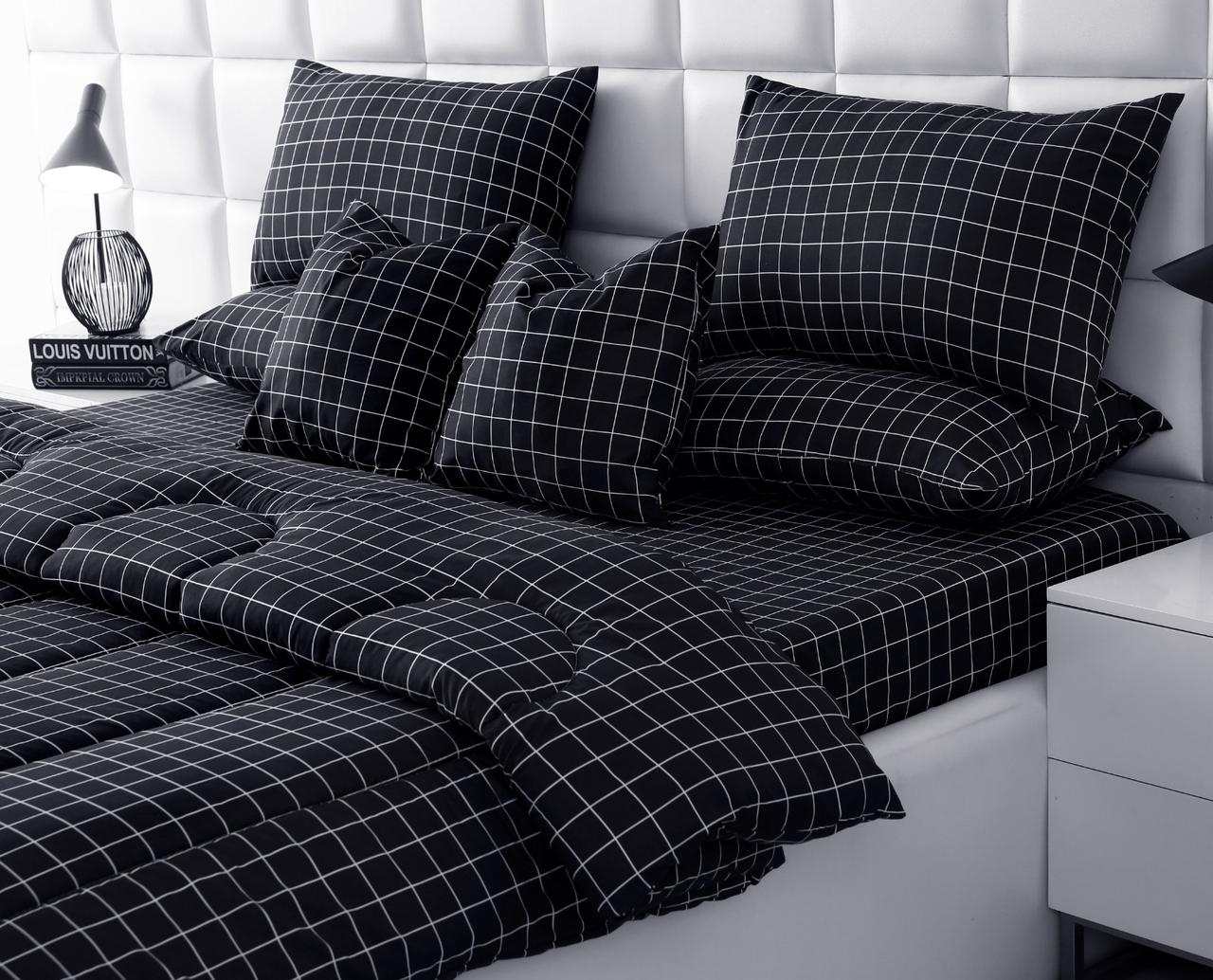 8 PCs Winter Comforter Set-Black Check Comforters Apricot