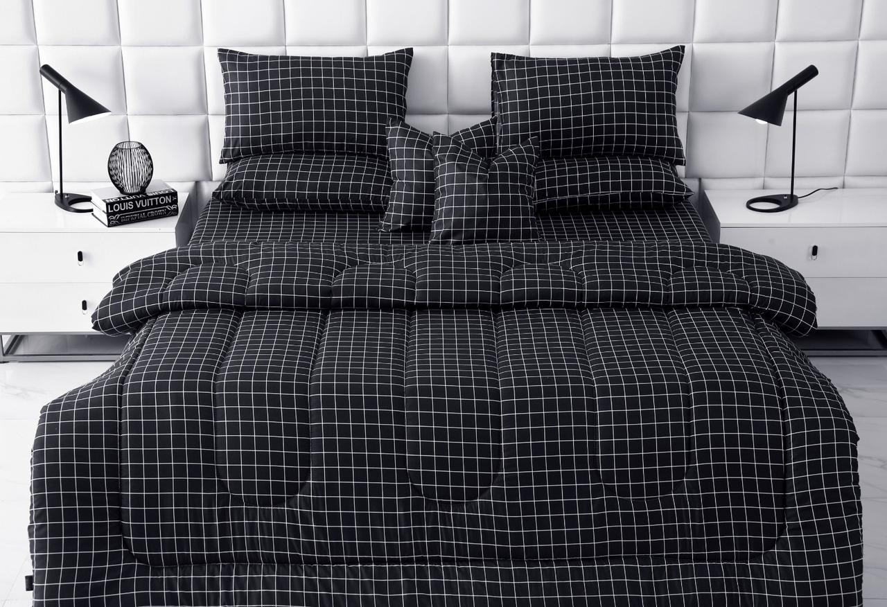 8 PCs Winter Comforter Set-Black Check Comforters Apricot