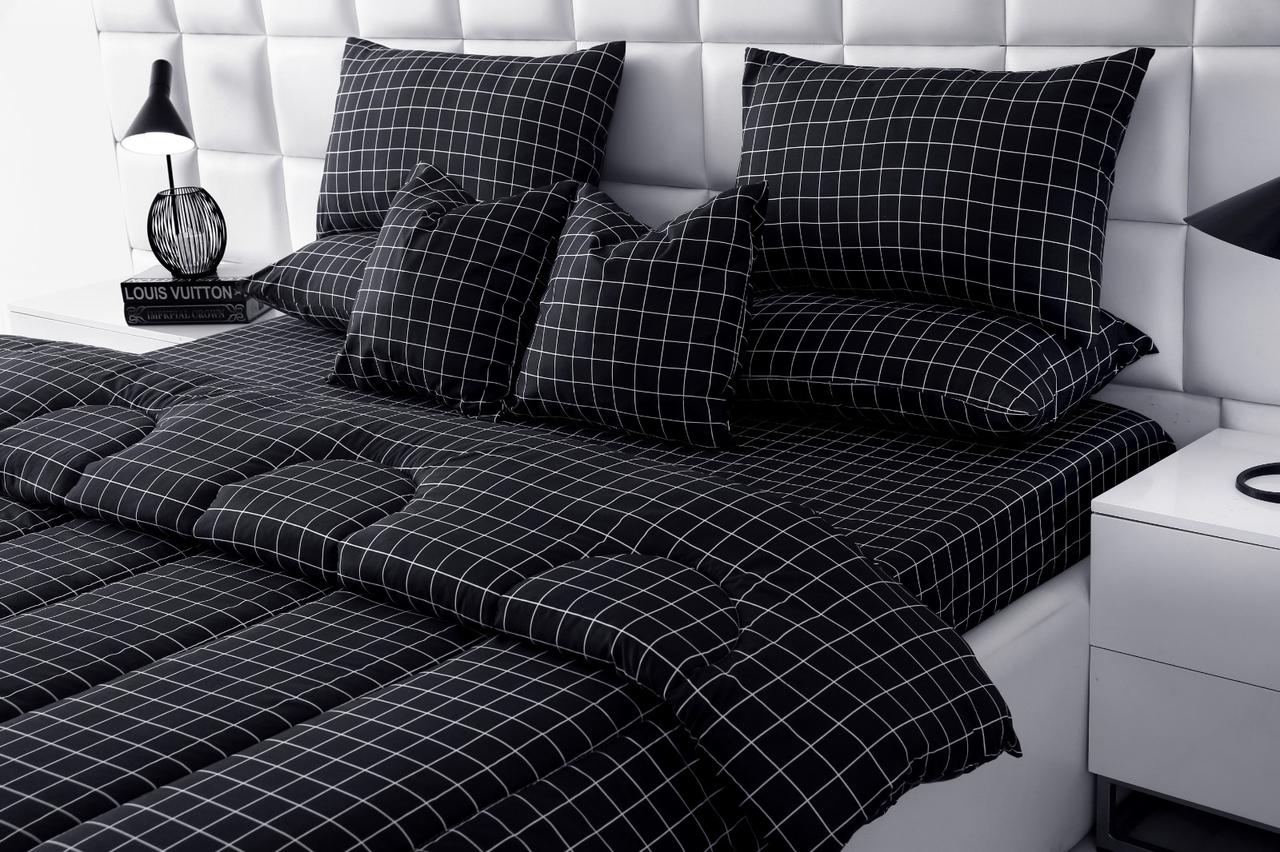 8 PCs Winter Comforter Set-Black Check Comforters Apricot