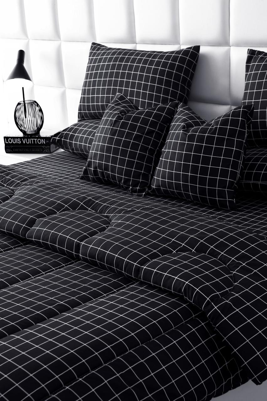 8 PCs Winter Comforter Set-Black Check Comforters Apricot
