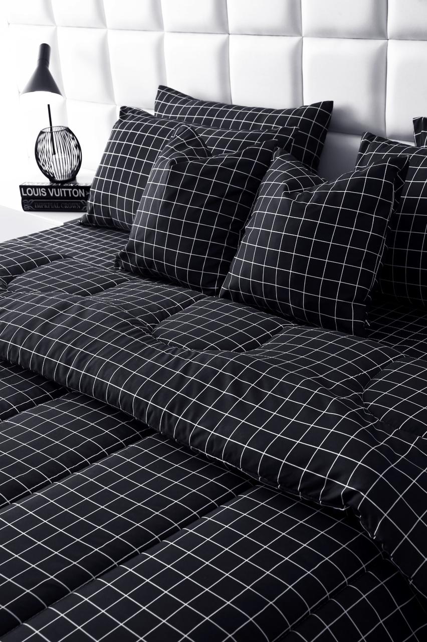 8 PCs Winter Comforter Set-Black Check Comforters Apricot