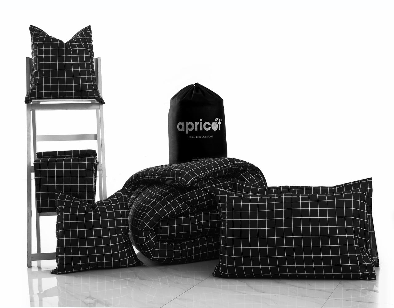 8 PCs Winter Comforter Set-Black Check Comforters Apricot