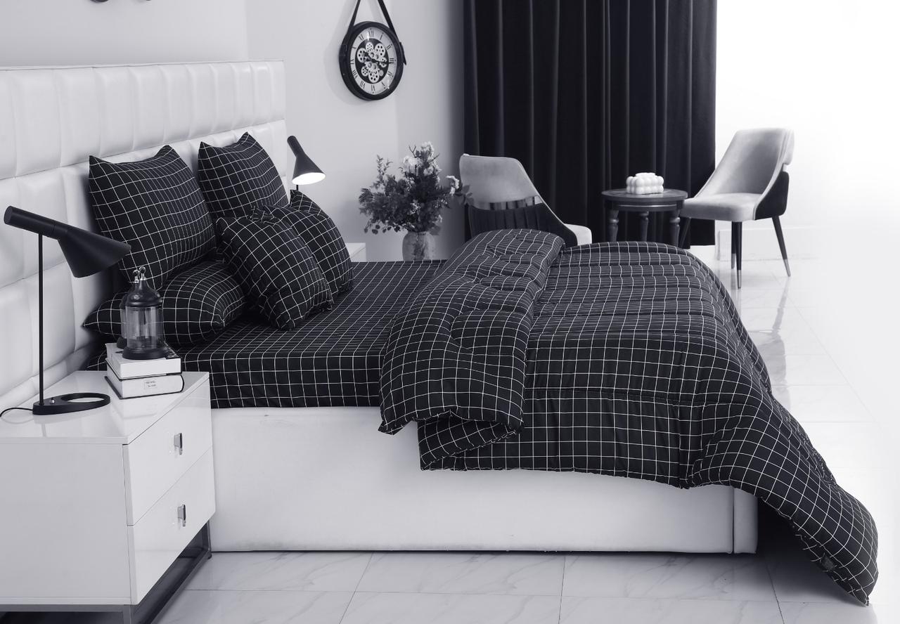 8 PCs Winter Comforter Set-Black Check Comforters Apricot