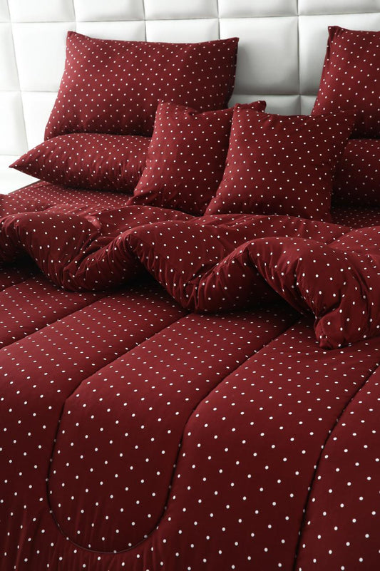 5 PCs Single Razai Set-Plum Polka Comforters Apricot
