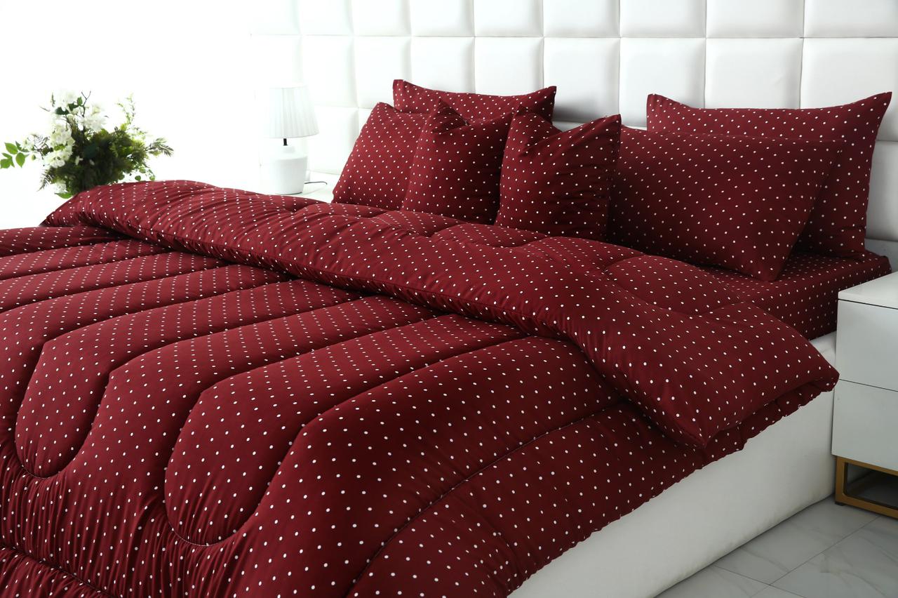 8 PCs Winter Razai Set-Plum Polka Comforters Apricot