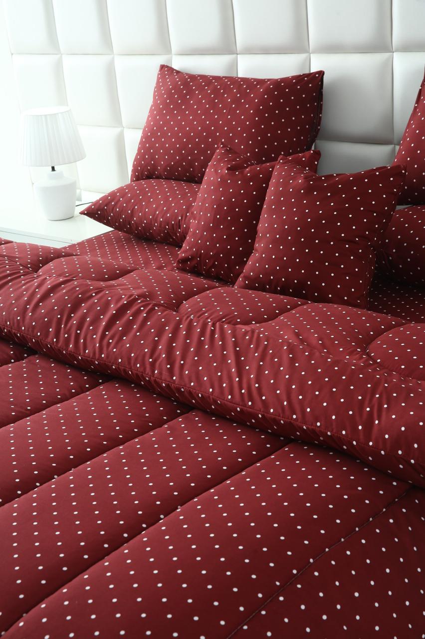 8 PCs Winter Razai Set-Plum Polka Comforters Apricot