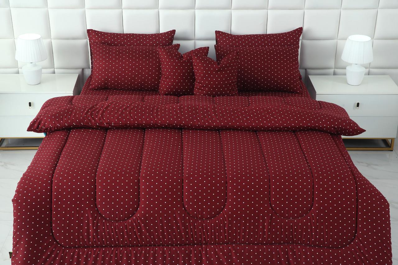 8 PCs Winter Razai Set-Plum Polka Comforters Apricot