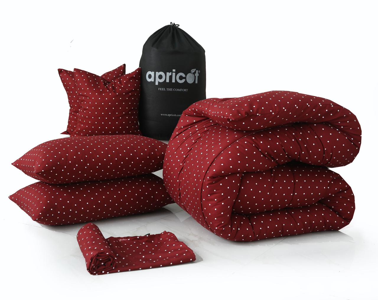 8 PCs Winter Razai Set-Plum Polka Comforters Apricot