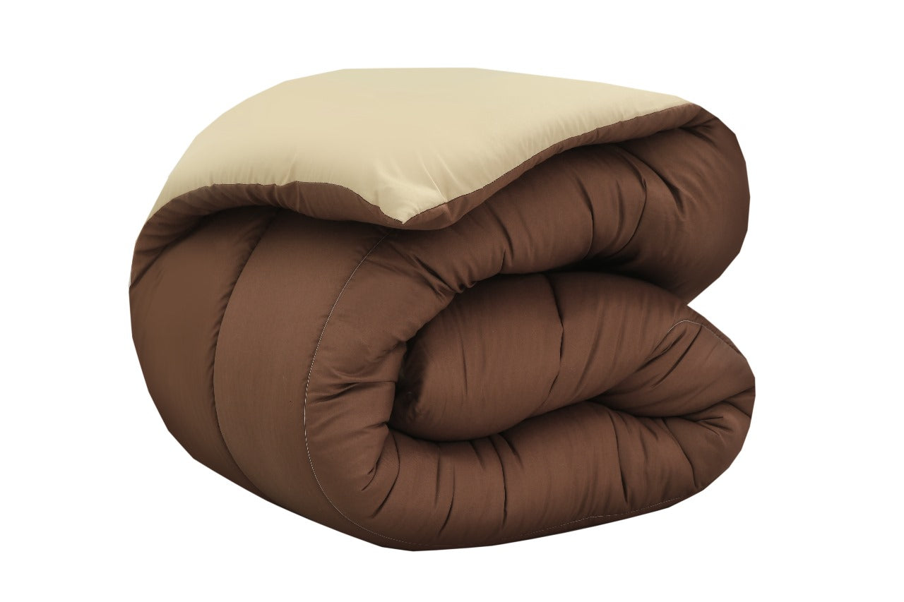 8 PCs Winter Comforter Set-Brown Over Beige Comforters Apricot