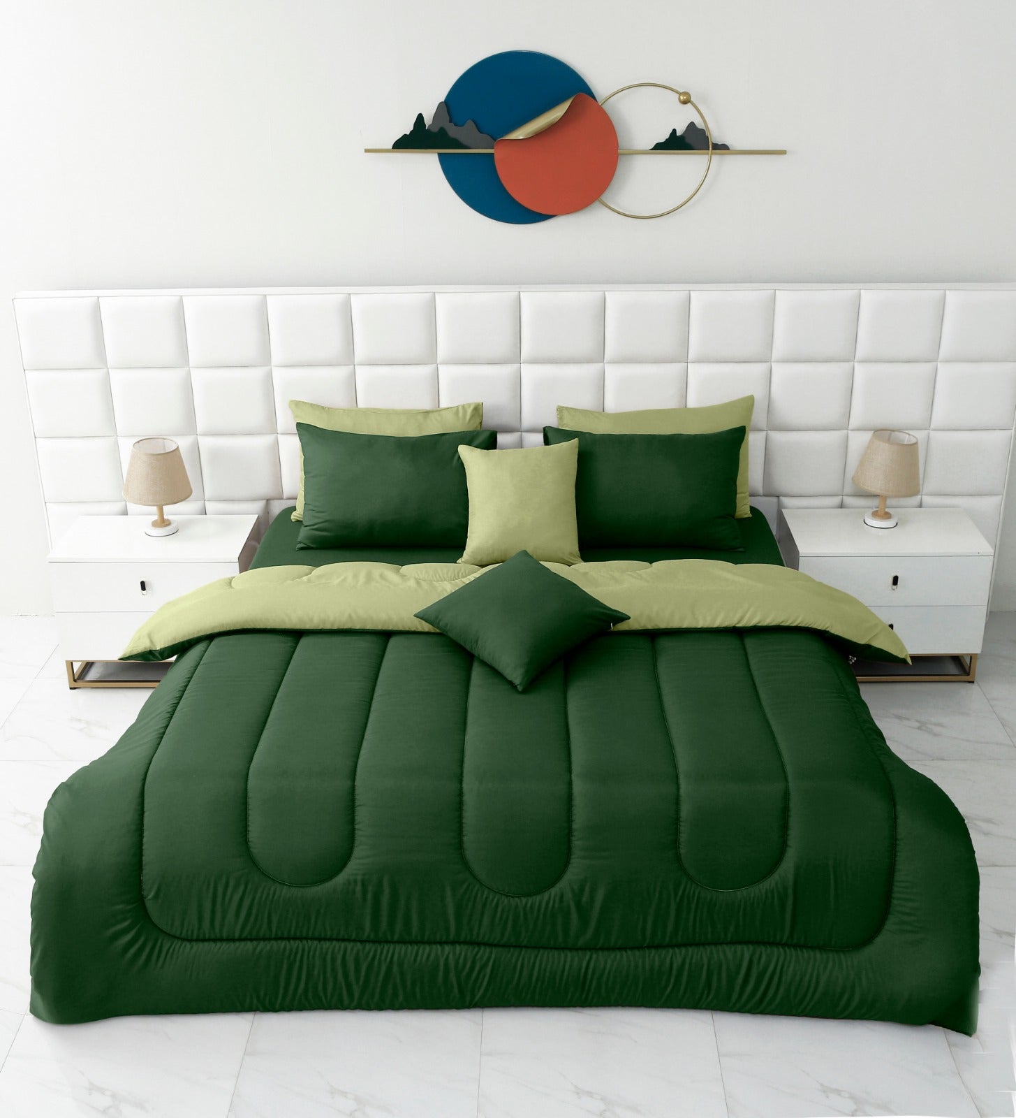 8 PCs Winter Comforter Set-Olive Over Sage Green Comforters Apricot