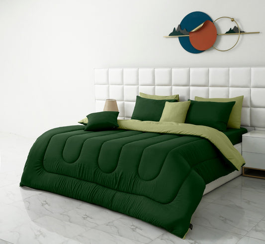 8 PCs Winter Comforter Set-Olive Over Sage Green Comforters Apricot