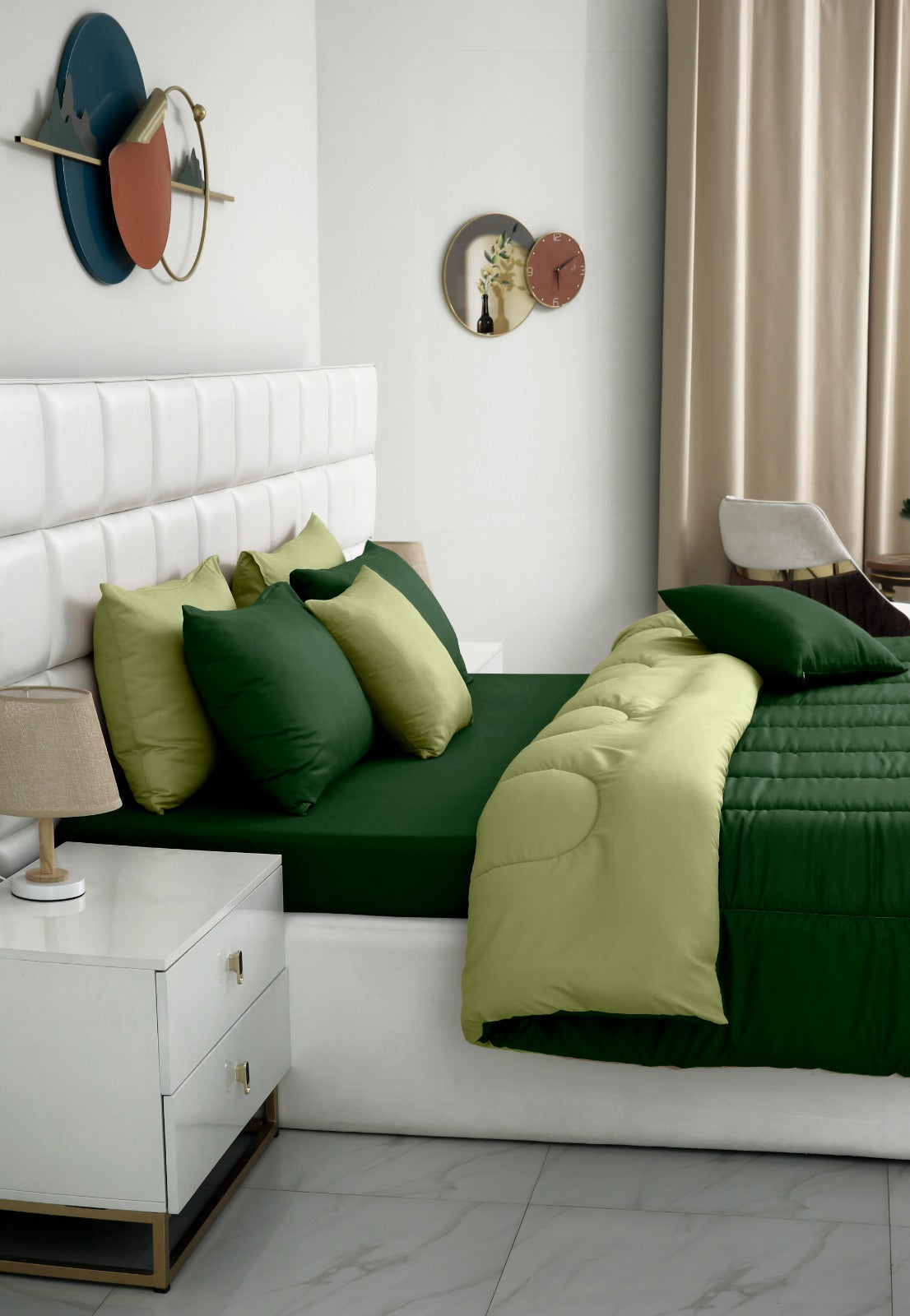 8 PCs Winter Comforter Set-Olive Over Sage Green Comforters Apricot