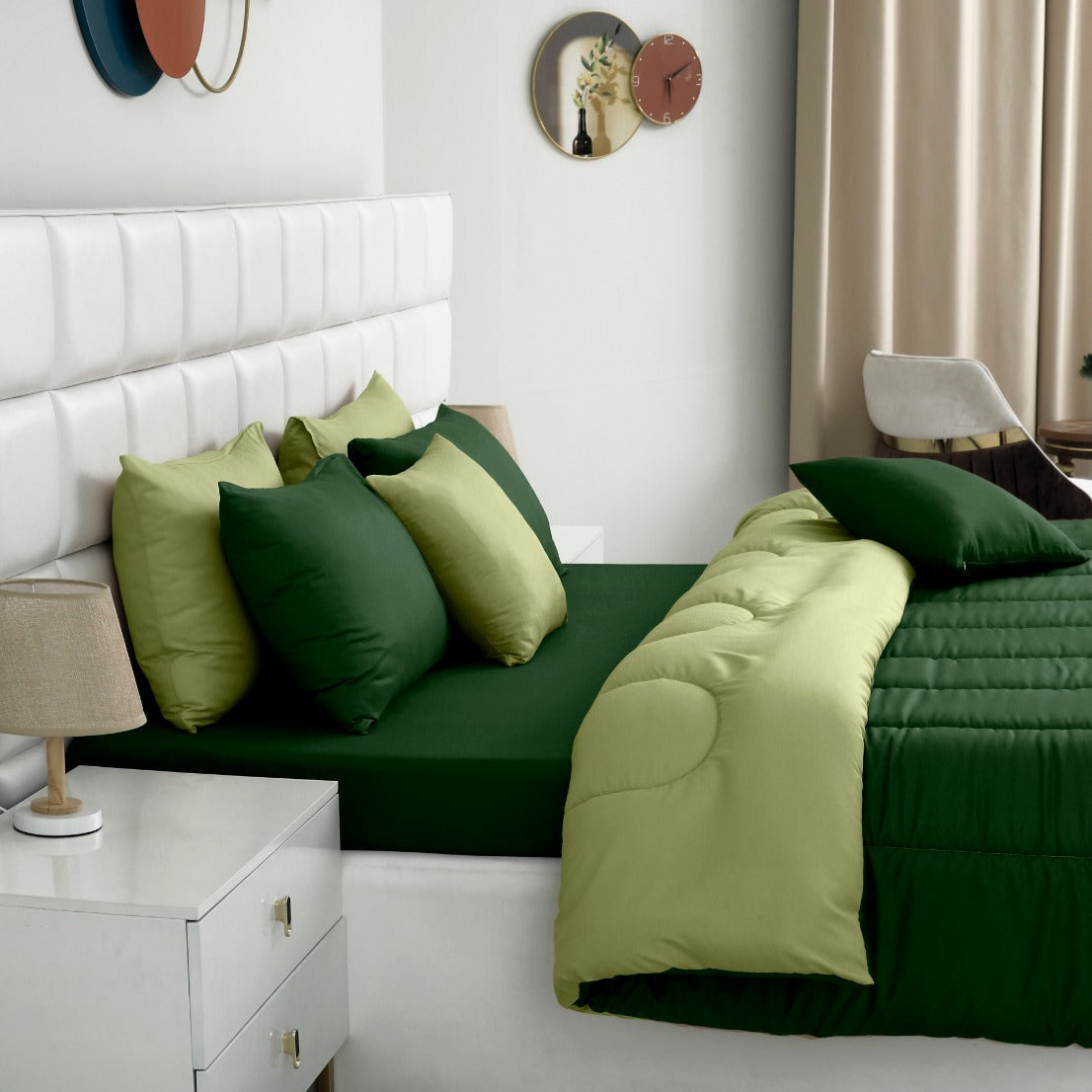 5 PCs Single Comforter Set-Olive Over Sage Green Comforters Apricot