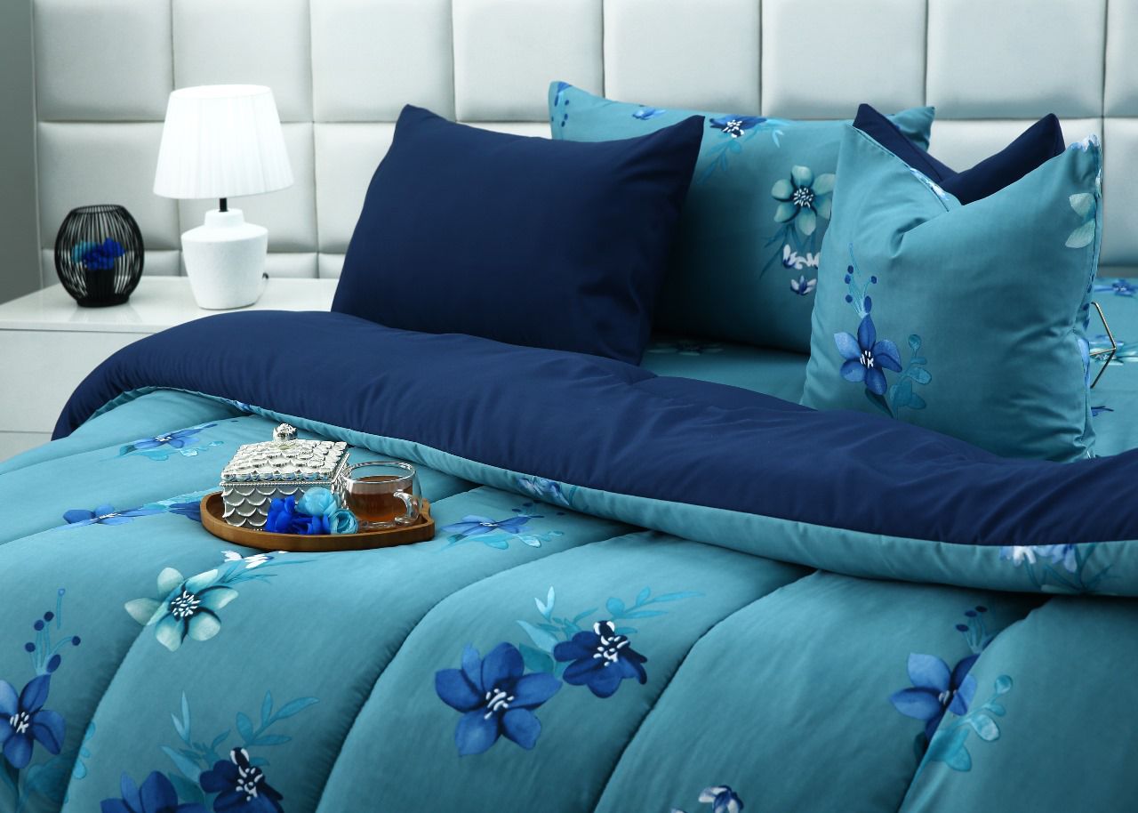 5 PCs Single Razai Set-Azure Bloom Comforters Apricot