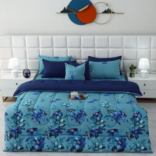 8 PCs Winter Razai Set-Azure Bloom Comforters Apricot
