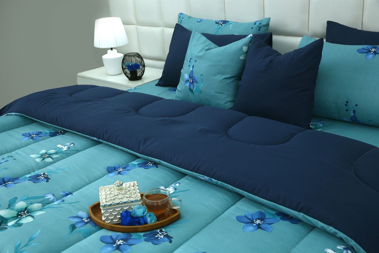 5 PCs Single Razai Set-Azure Bloom Comforters Apricot