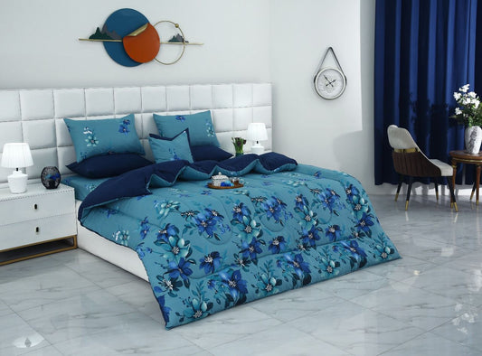 8 PCs Winter Razai Set-Azure Bloom Comforters Apricot