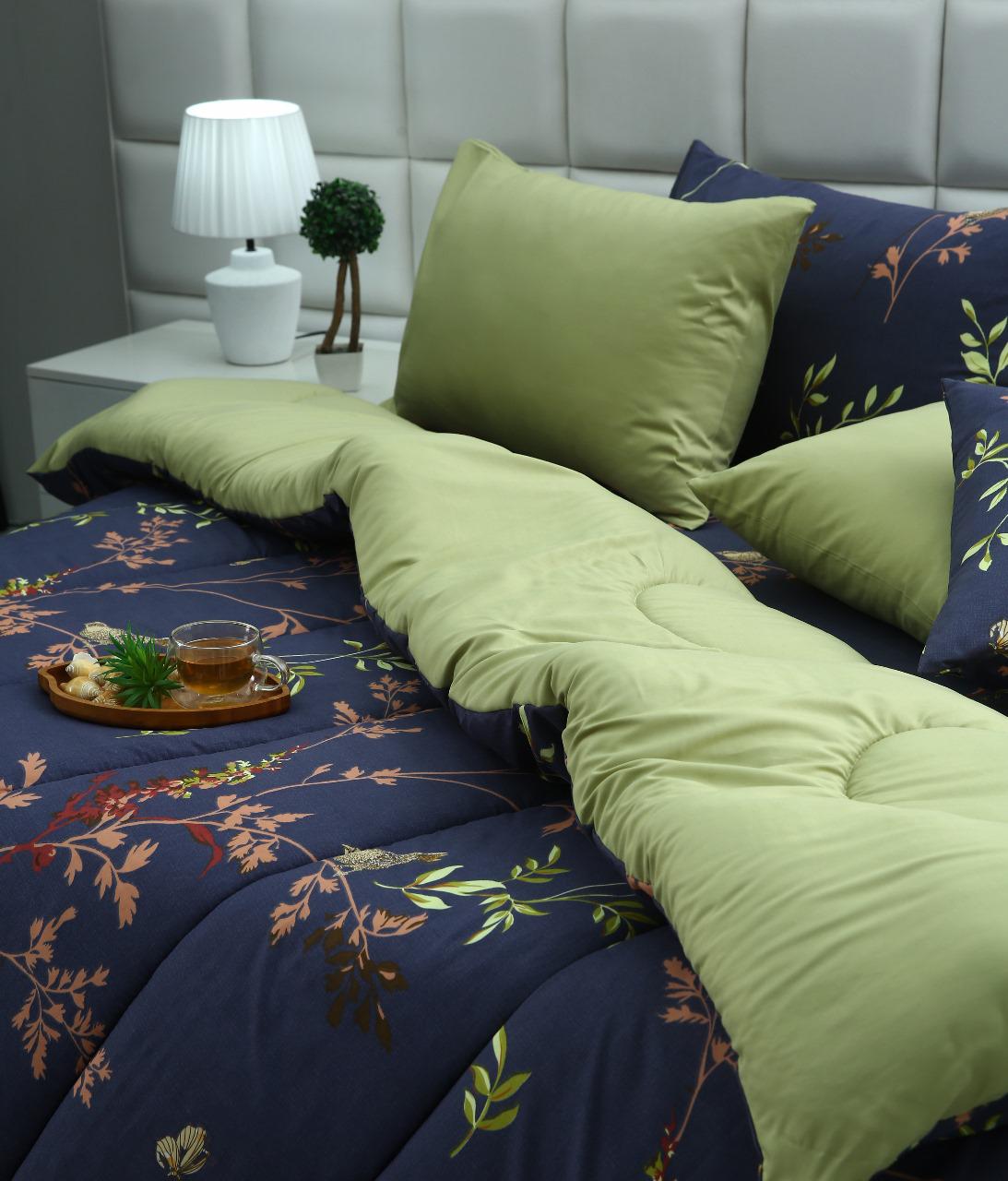 5 PCs Single Comforter Set-Retro Leaf Comforters Apricot