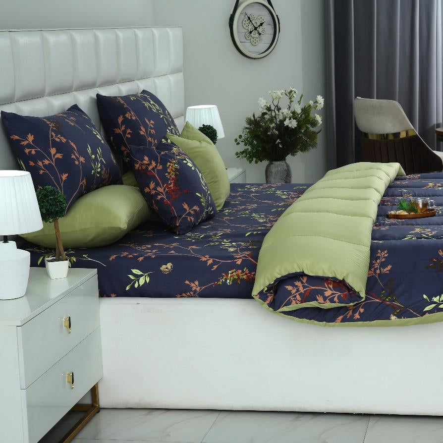 5 PCs Single Comforter Set-Retro Leaf Comforters Apricot