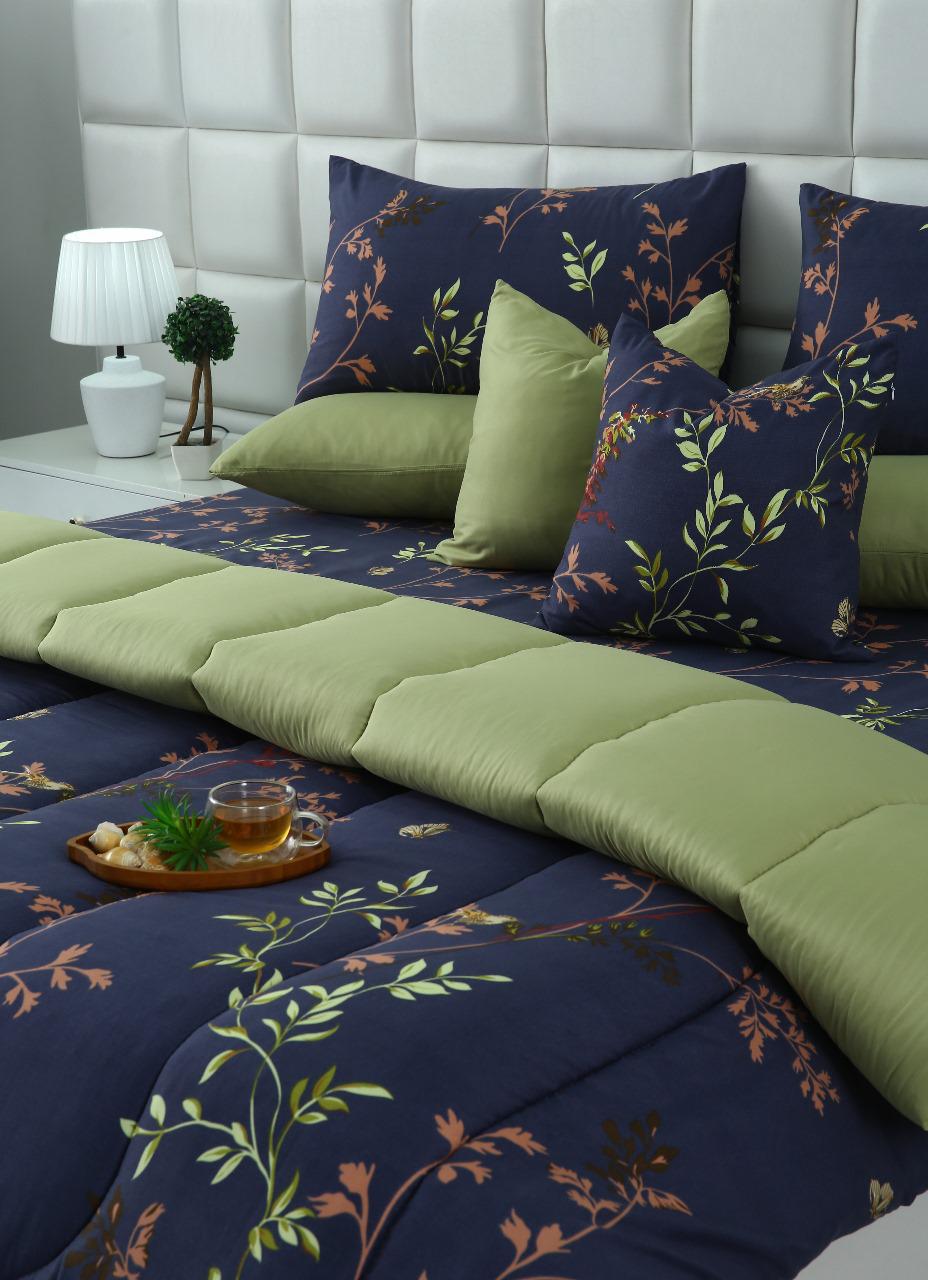 5 PCs Single Comforter Set-Retro Leaf Comforters Apricot