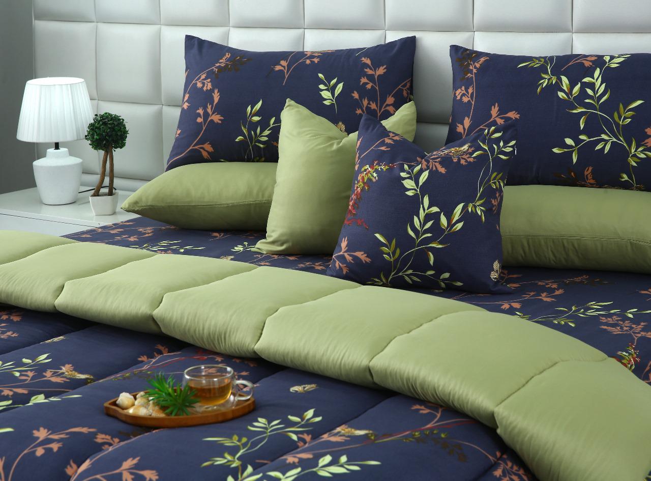 5 PCs Single Comforter Set-Retro Leaf Comforters Apricot
