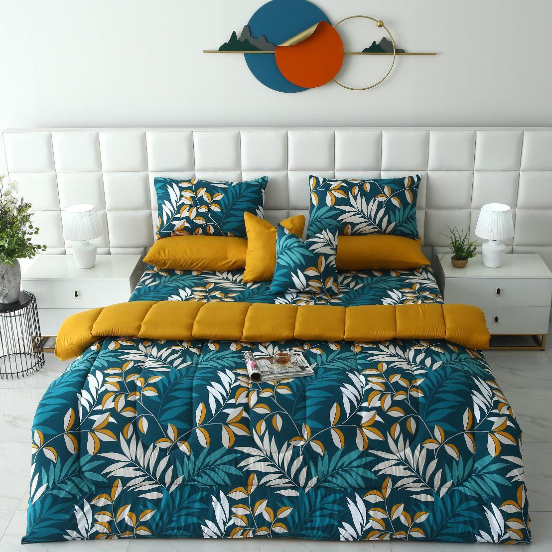 8 PCs Winter Comforter Set-Tropicals Comforters Apricot