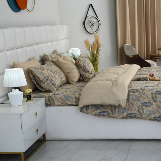 5 PCs Single Razai Set-Garden Bench Comforters Apricot