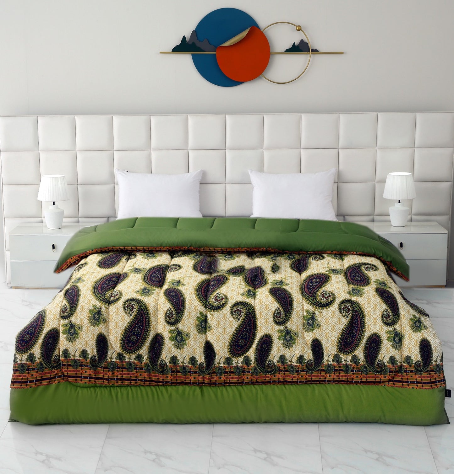 1 PC Double Winter Comforter-Green Paisleys Comforters Apricot