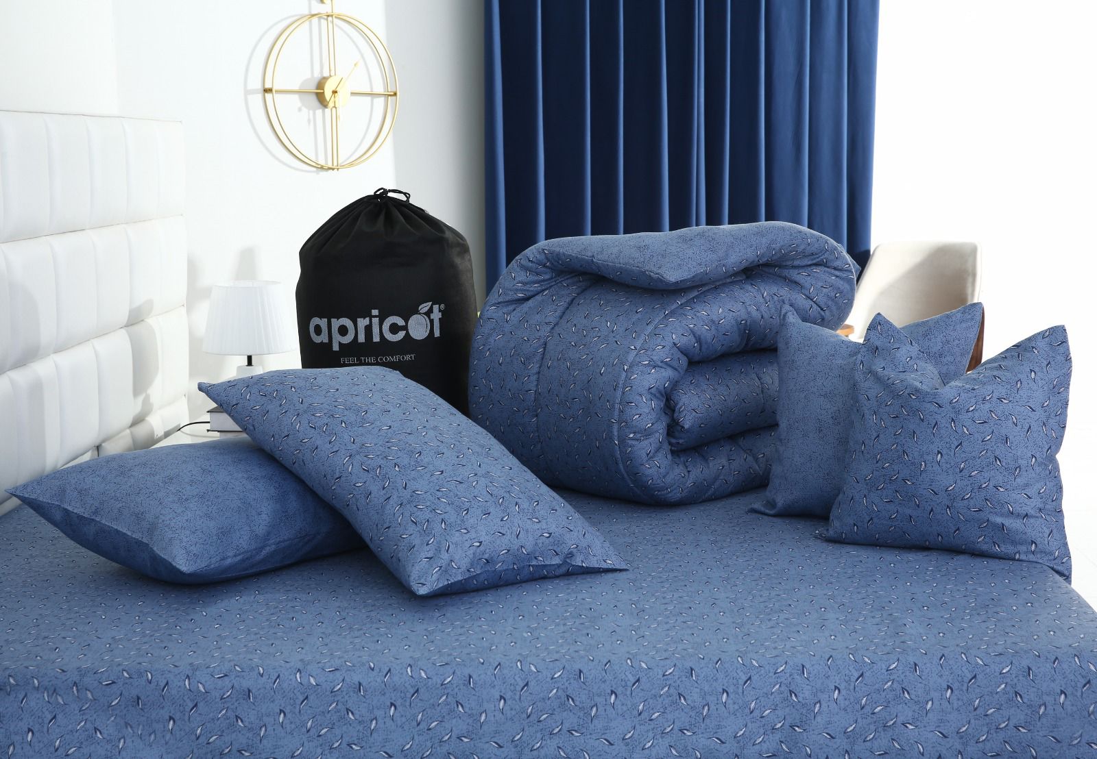 5 PCs Single Comforter Set-Raincloud Blue Feathers Comforters Apricot