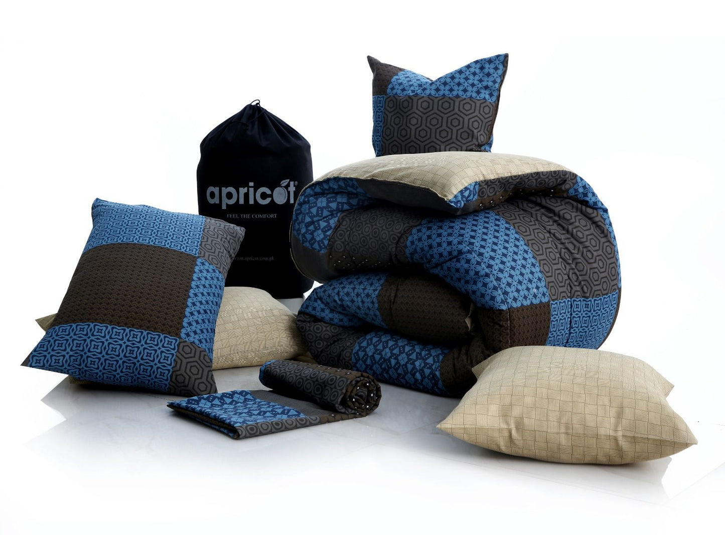 8 PCs Winter Comforter Set-Indigo Patchwork Comforters Apricot