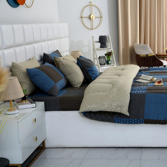 5 PCs Single Comforter Set-Indigo Patchwork Comforters Apricot