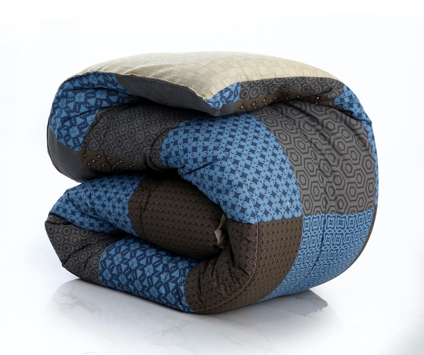 1 PC Double Winter Comforter-Indigo Patchwork Comforters Apricot