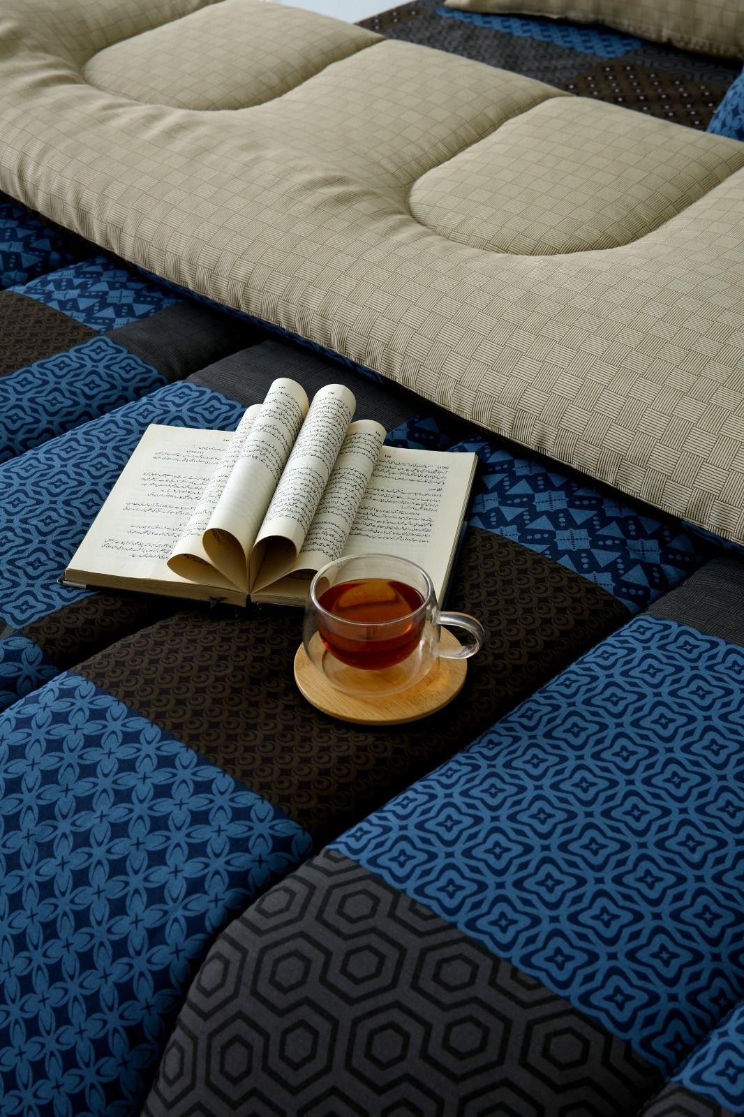 8 PCs Winter Comforter Set-Indigo Patchwork Comforters Apricot