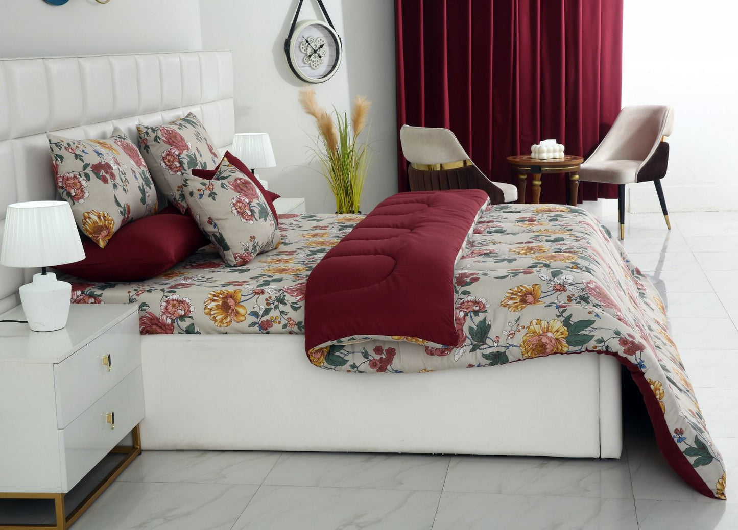 8 PCs Winter Razai Set-Vintage Garden Comforters Apricot