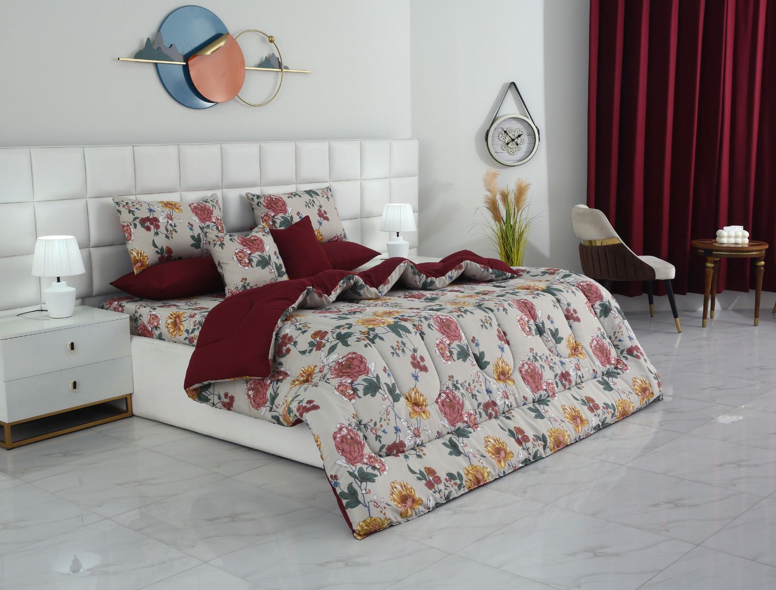 8 PCs Winter Razai Set-Vintage Garden Comforters Apricot