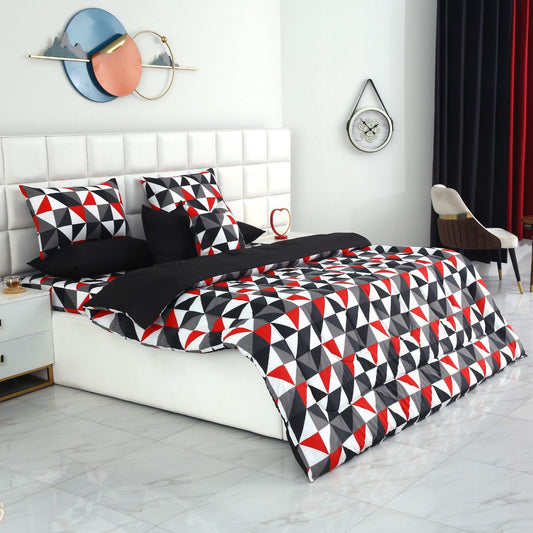 8 PCs Winter Razai Set-Abstract Geometric(With Black Reverse) Comforters Apricot