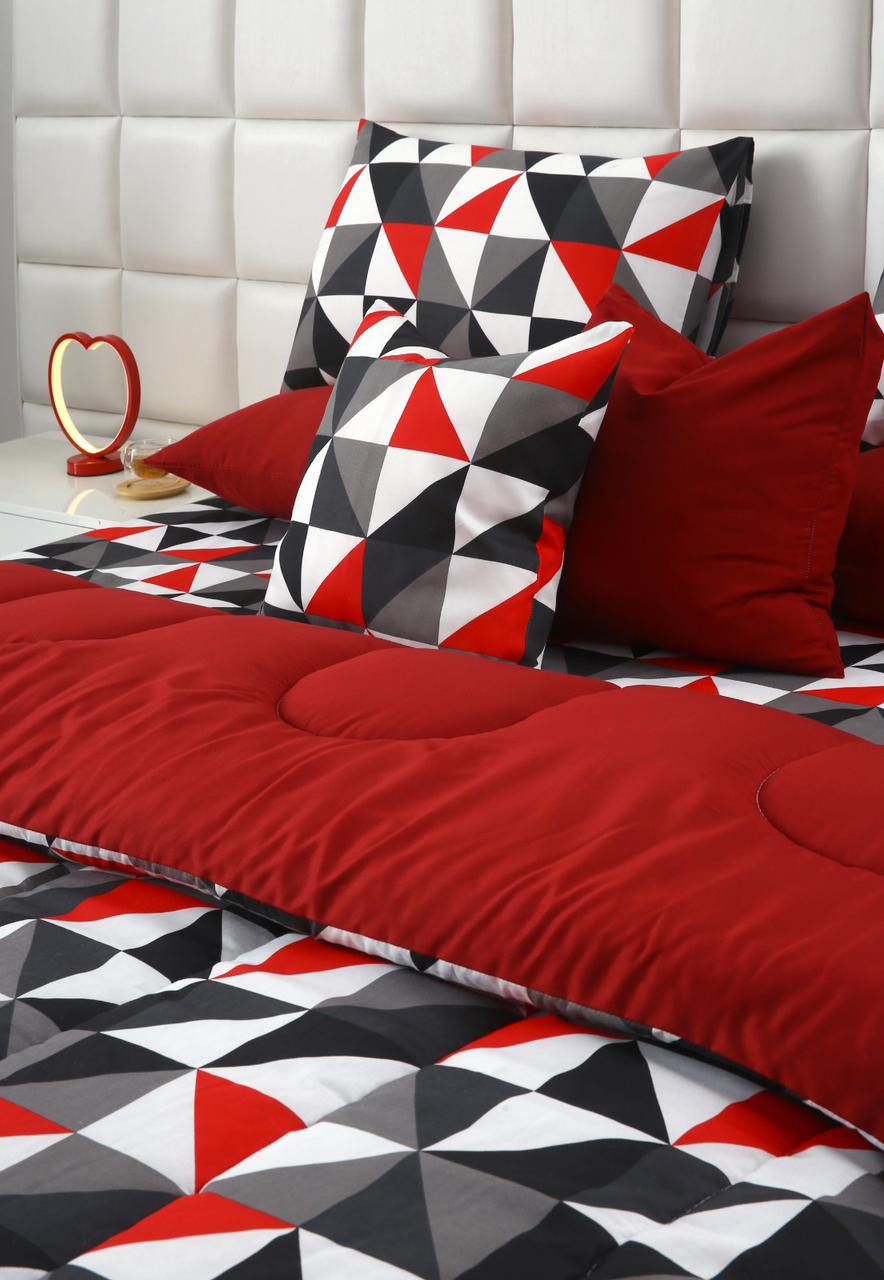8 PCs Winter Razai Set-Abstract Geometric Comforters Apricot