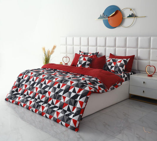 8 PCs Winter Razai Set-Abstract Geometric Comforters Apricot