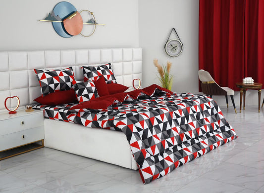 6 PCs Summer Comforter Set- Abstract Geometric Bed Spread Apricot