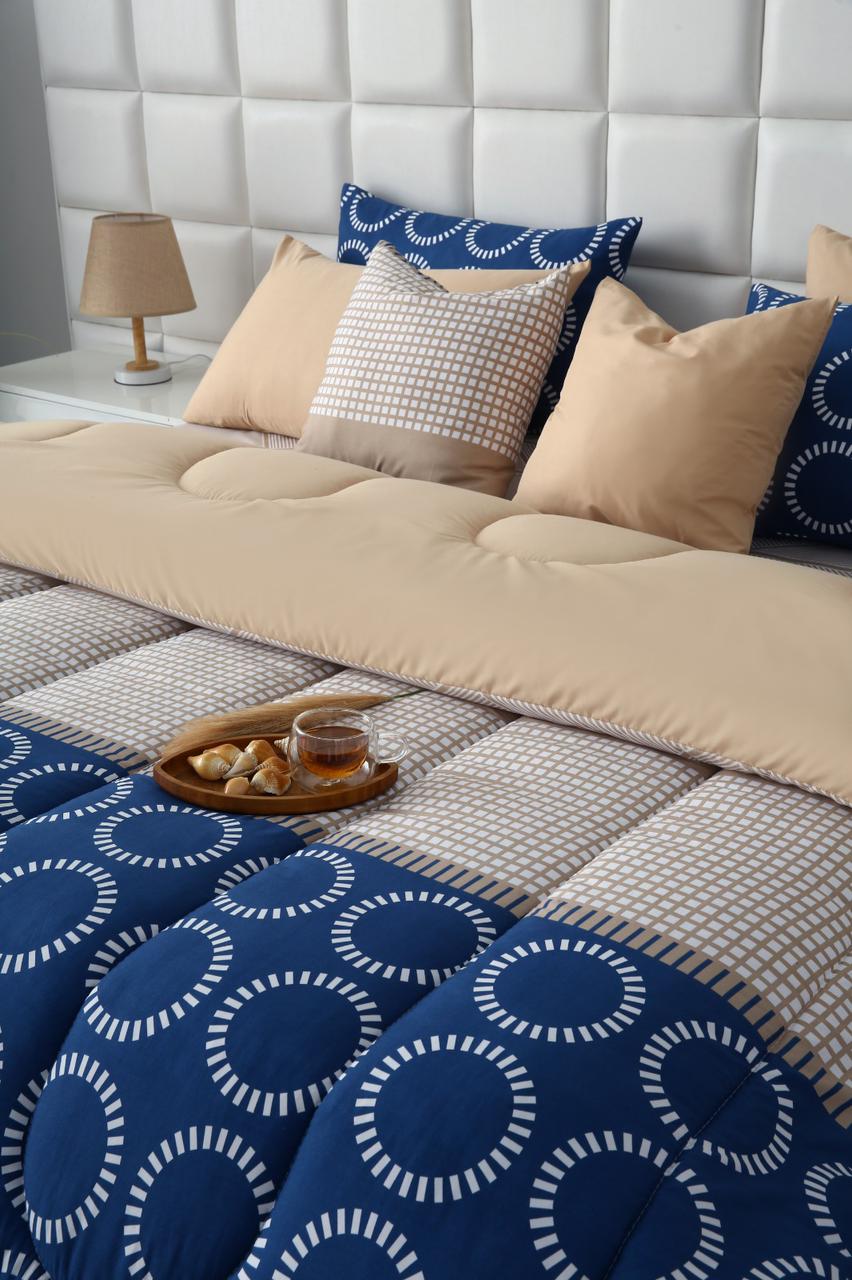 8 PCs Winter Razai Set-Starry Nights(With Beige Reverse) Comforters Apricot