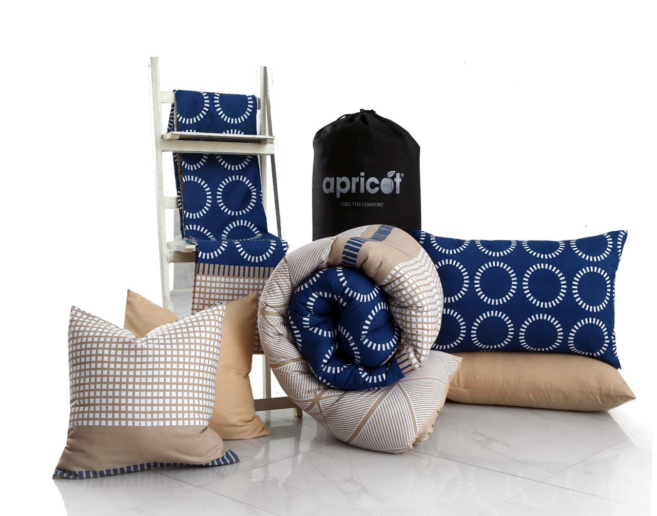 8 PCs Winter Razai Set-Starry Nights(With Beige Reverse) Comforters Apricot