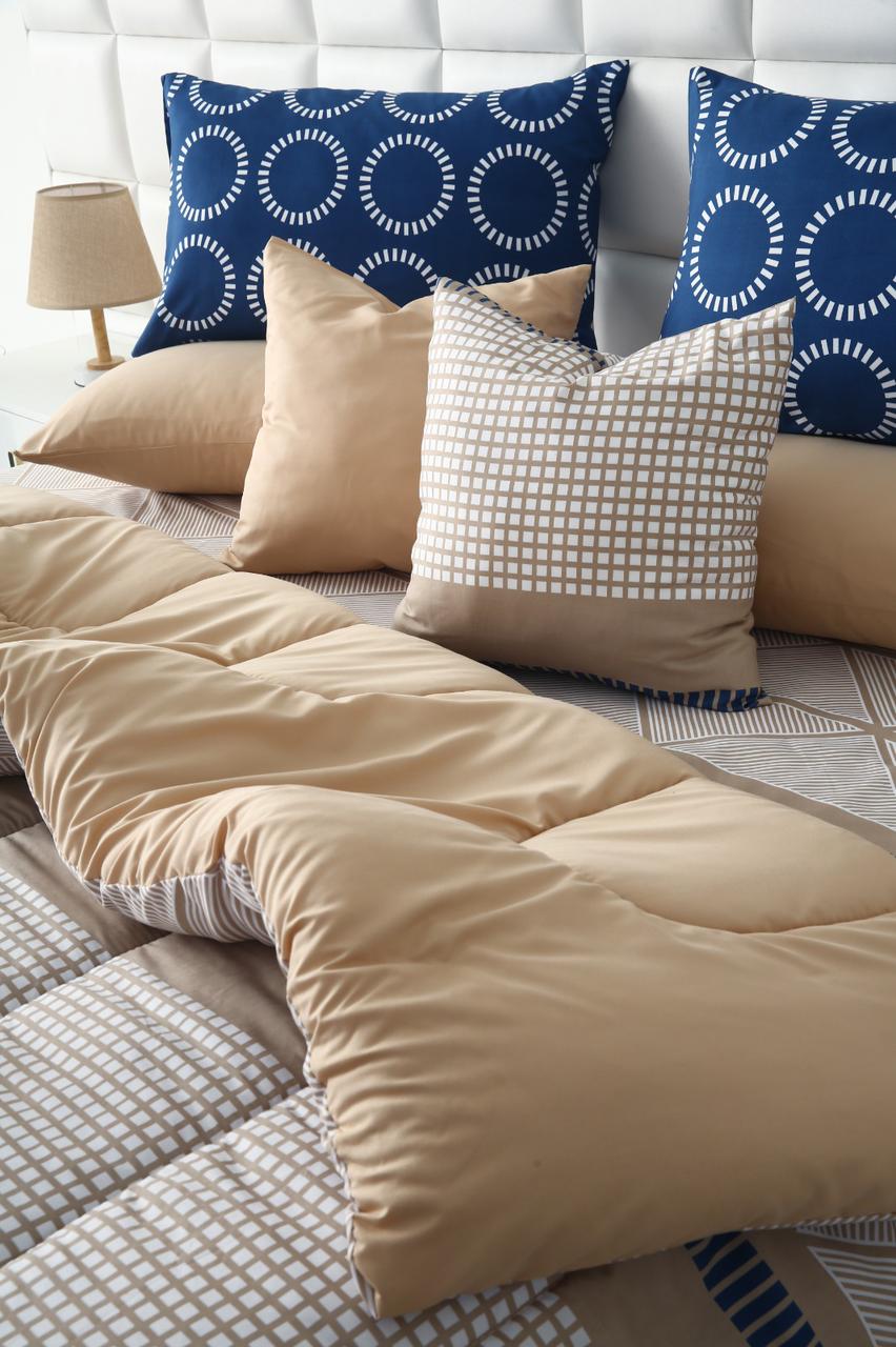 8 PCs Winter Razai Set-Starry Nights(With Beige Reverse) Comforters Apricot