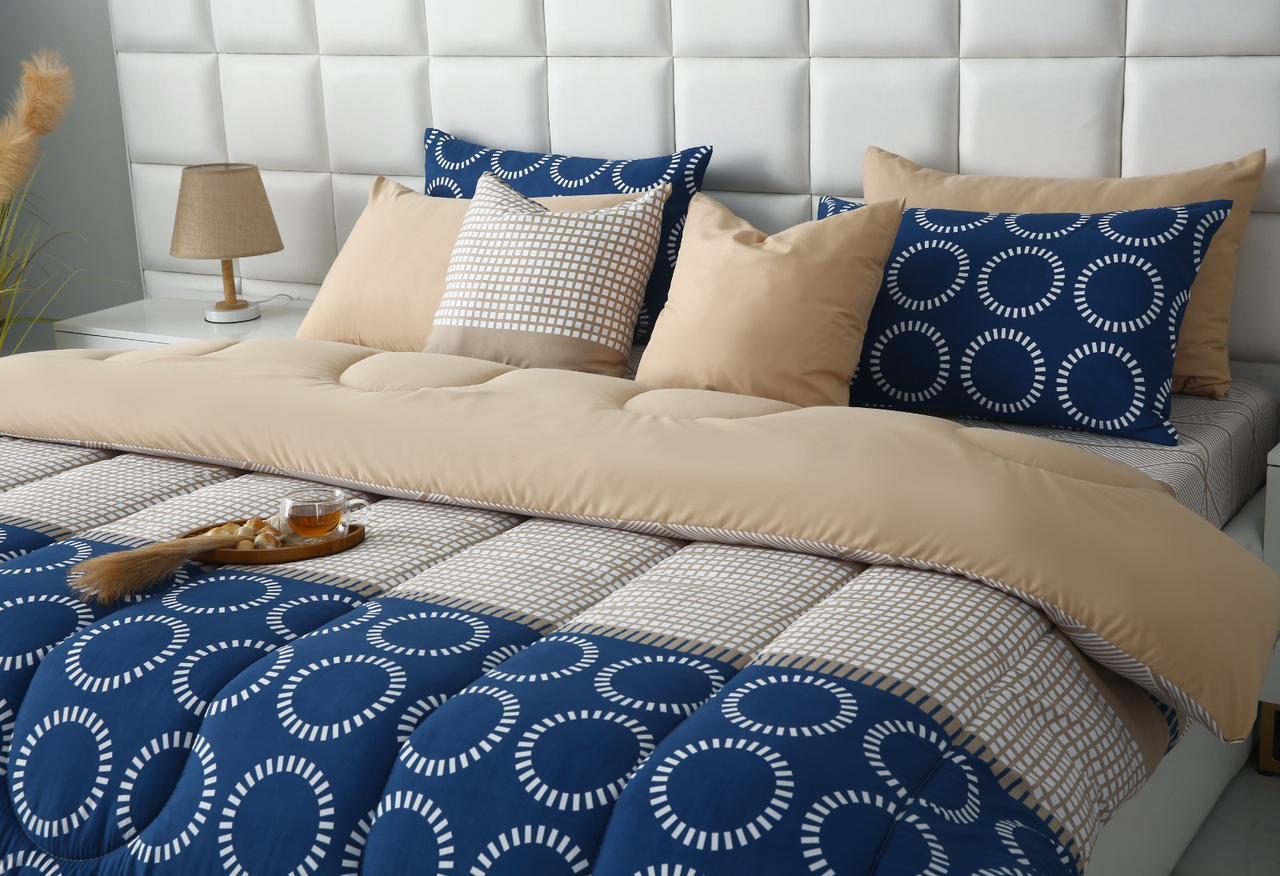 8 PCs Winter Razai Set-Starry Nights(With Beige Reverse) Comforters Apricot