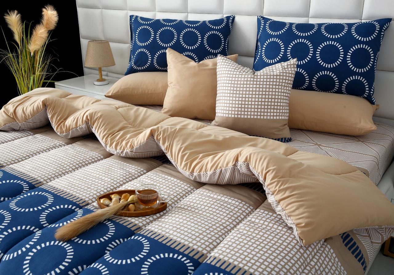 8 PCs Winter Razai Set-Starry Nights(With Beige Reverse) Comforters Apricot