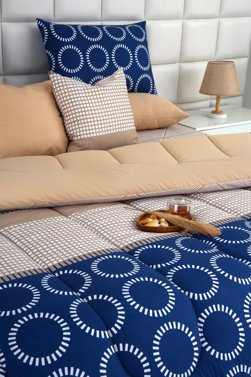 8 PCs Winter Razai Set-Starry Nights(With Beige Reverse) Comforters Apricot