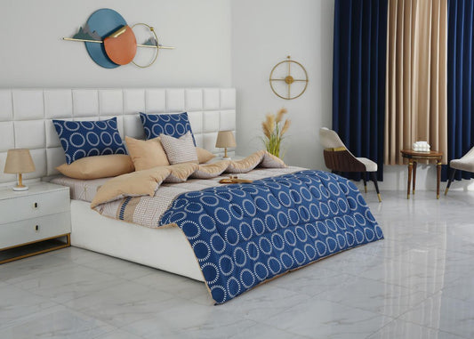 8 PCs Winter Razai Set-Starry Nights(With Beige Reverse) Comforters Apricot