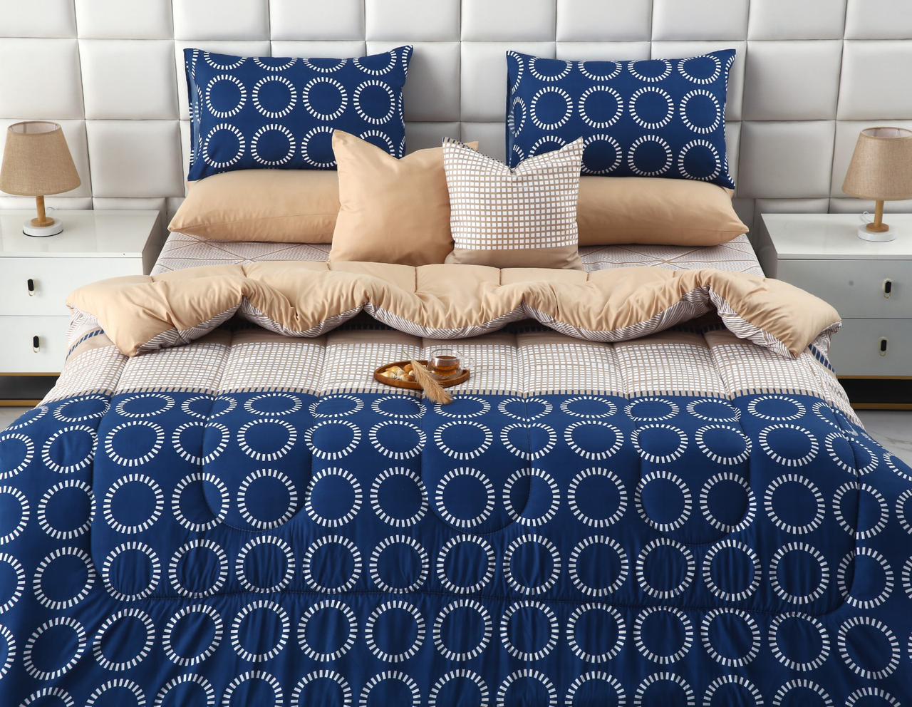 8 PCs Winter Razai Set-Starry Nights(With Beige Reverse) Comforters Apricot